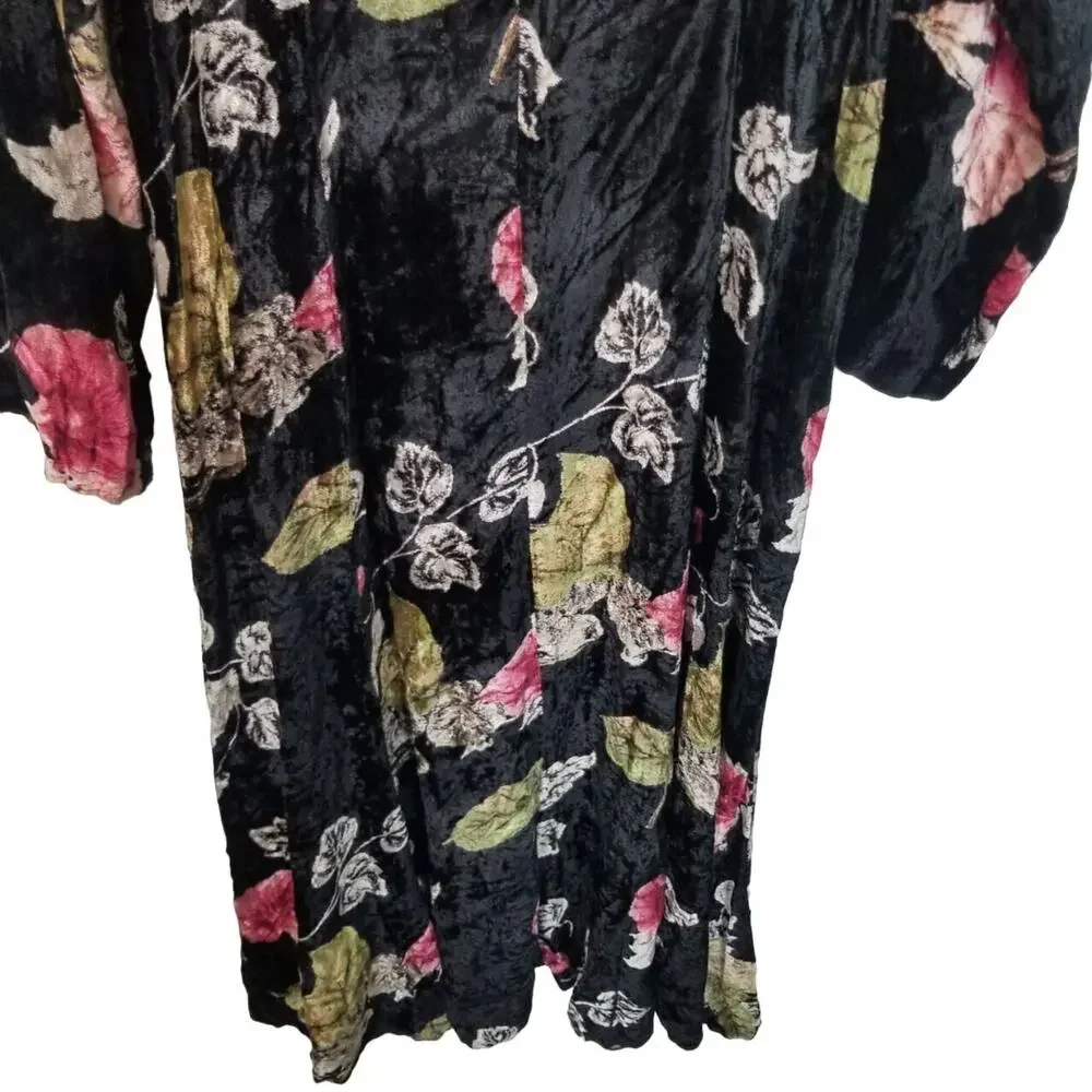 Vintage Nostalgia Womens Floral Velvet Maxi Dress Sz S Dark Romantic Cottagecore